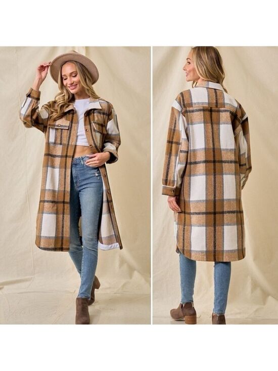 Jackets & Blazers - New! Brushed Long Tan Shacket with pockets